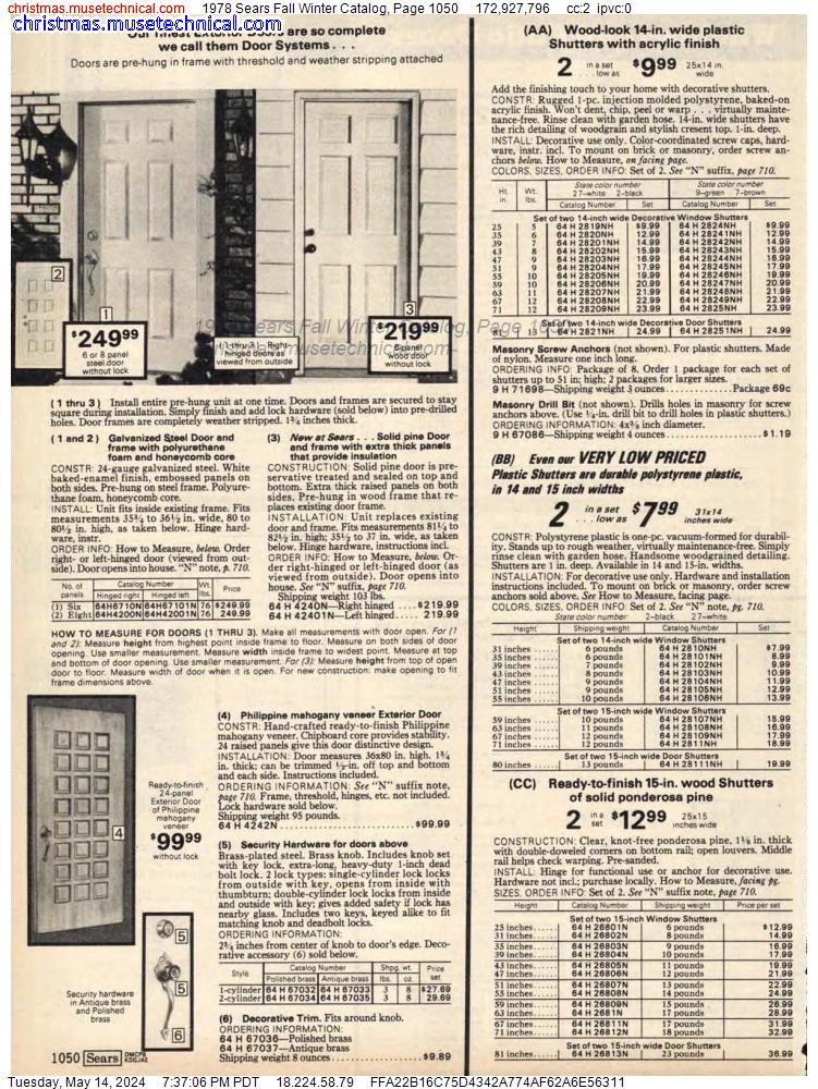1978 Sears Fall Winter Catalog, Page 1050