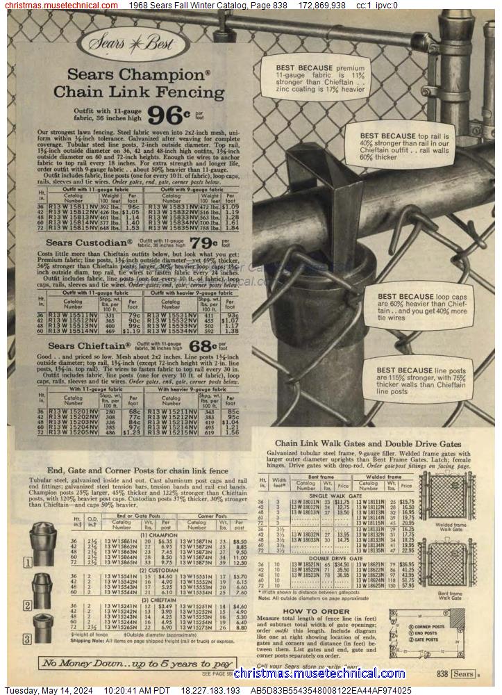 1968 Sears Fall Winter Catalog, Page 838