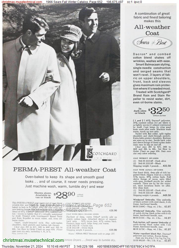 1966 Sears Fall Winter Catalog, Page 652