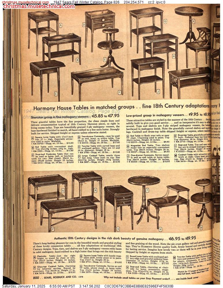 1947 Sears Fall Winter Catalog, Page 826