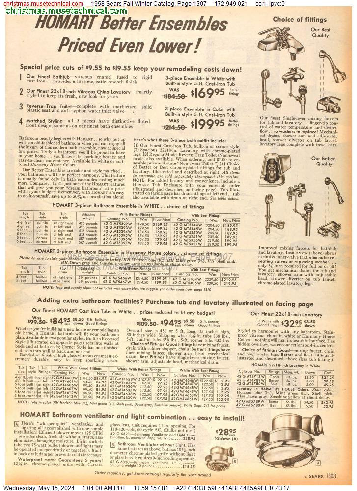 1958 Sears Fall Winter Catalog, Page 1307