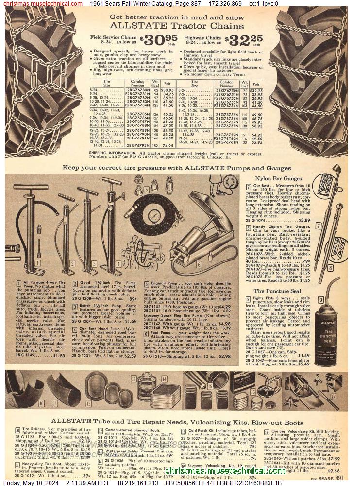 1961 Sears Fall Winter Catalog, Page 887