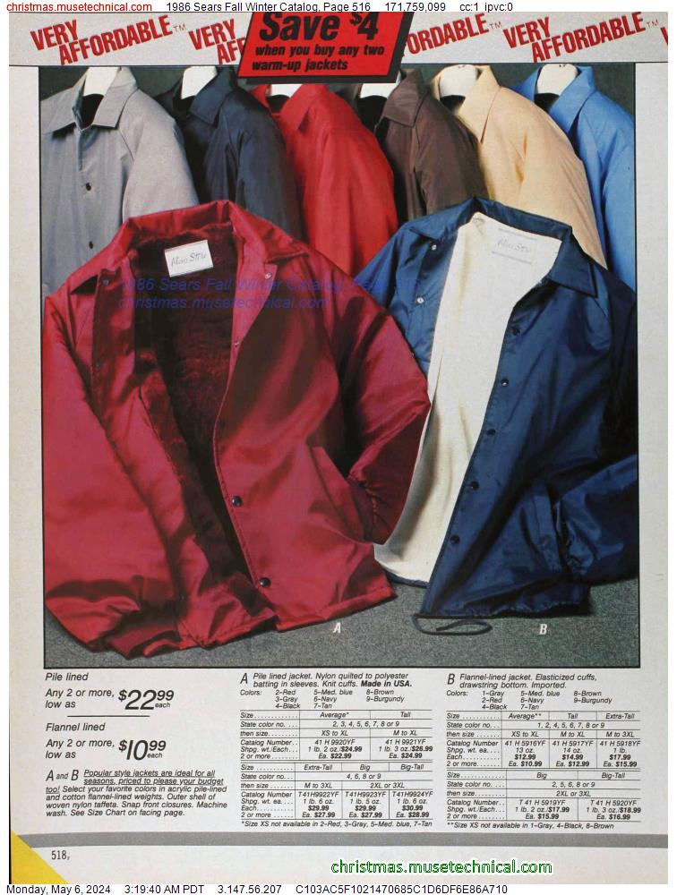 1986 Sears Fall Winter Catalog, Page 516