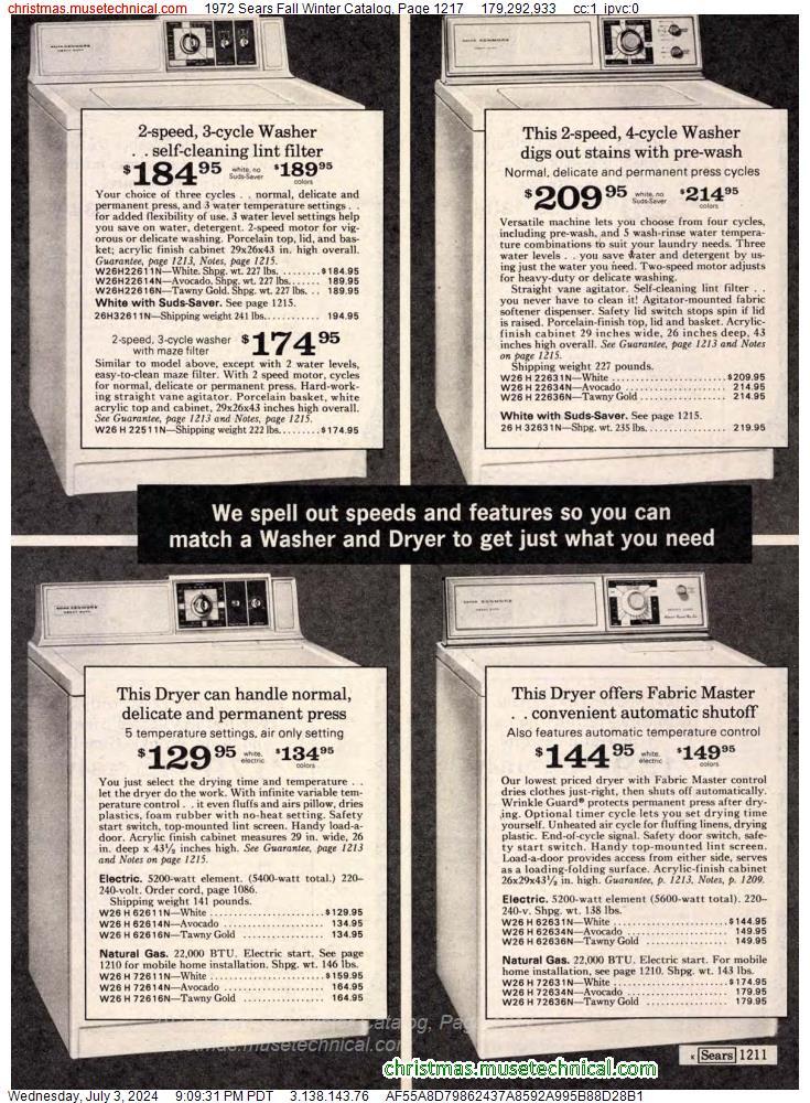 1972 Sears Fall Winter Catalog, Page 1217