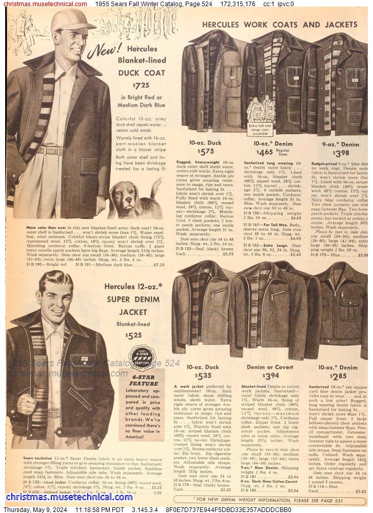 1955 Sears Fall Winter Catalog, Page 524