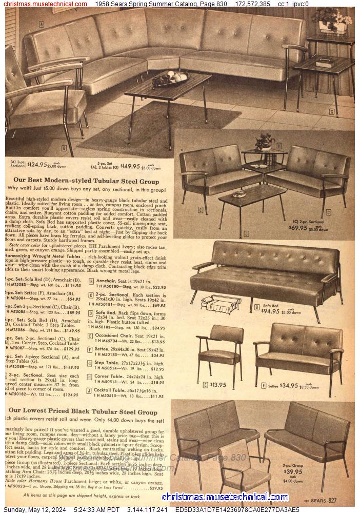1958 Sears Spring Summer Catalog, Page 830