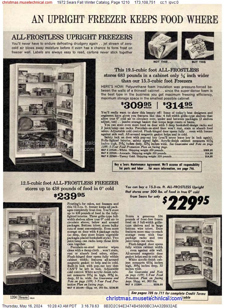 1972 Sears Fall Winter Catalog, Page 1210
