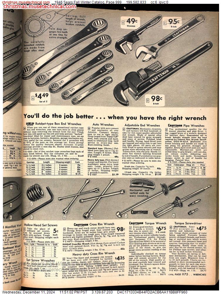 1946 Sears Fall Winter Catalog, Page 999