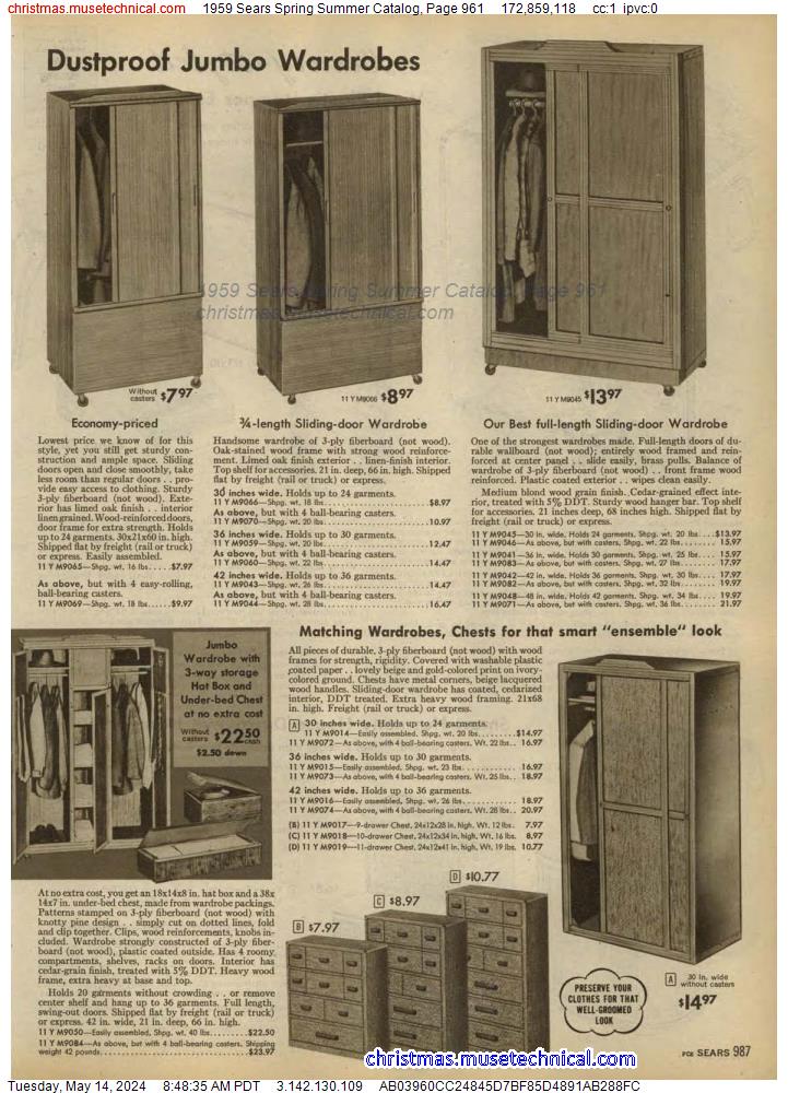 1959 Sears Spring Summer Catalog, Page 961