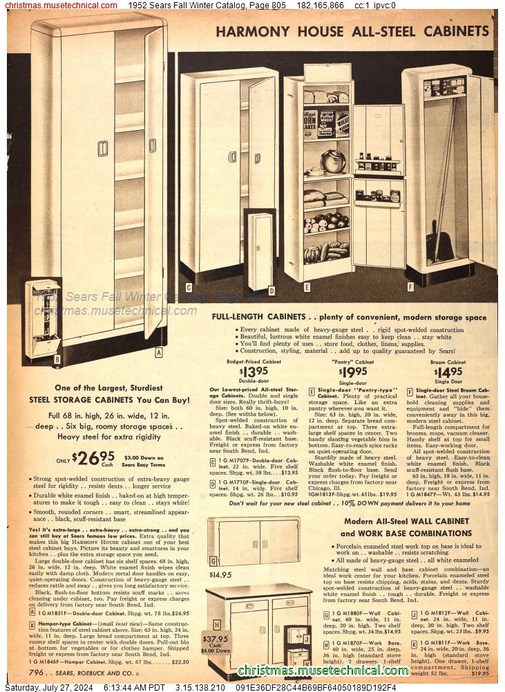 1952 Sears Fall Winter Catalog, Page 805