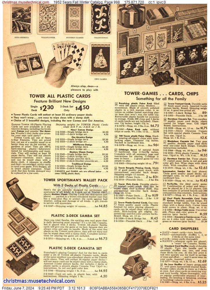 1952 Sears Fall Winter Catalog, Page 998