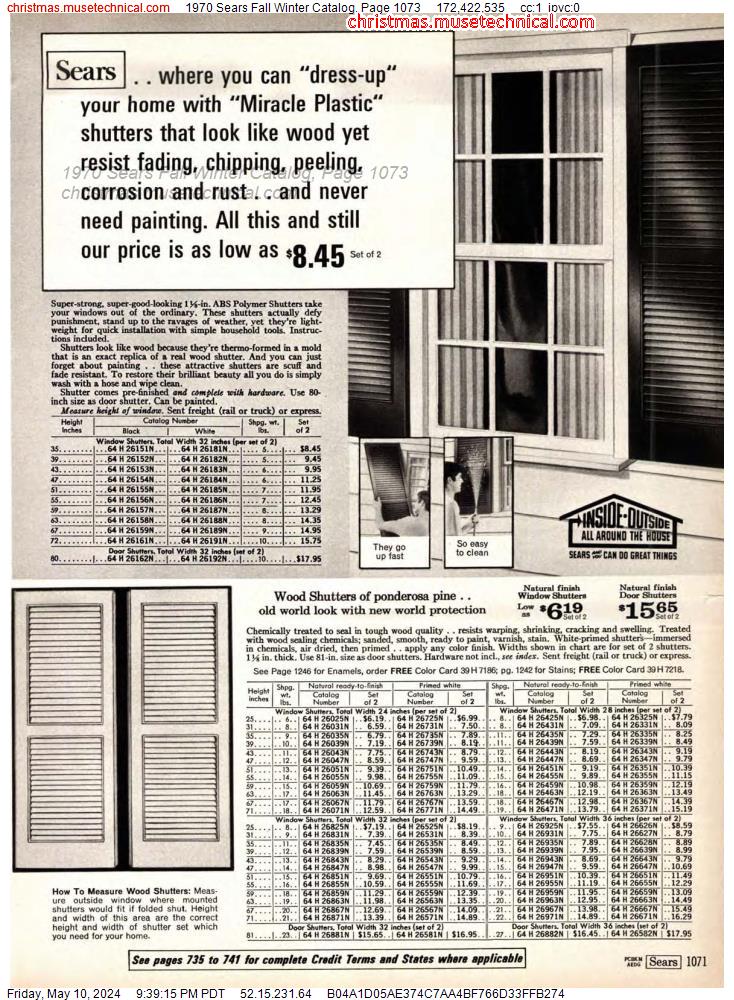 1970 Sears Fall Winter Catalog, Page 1073