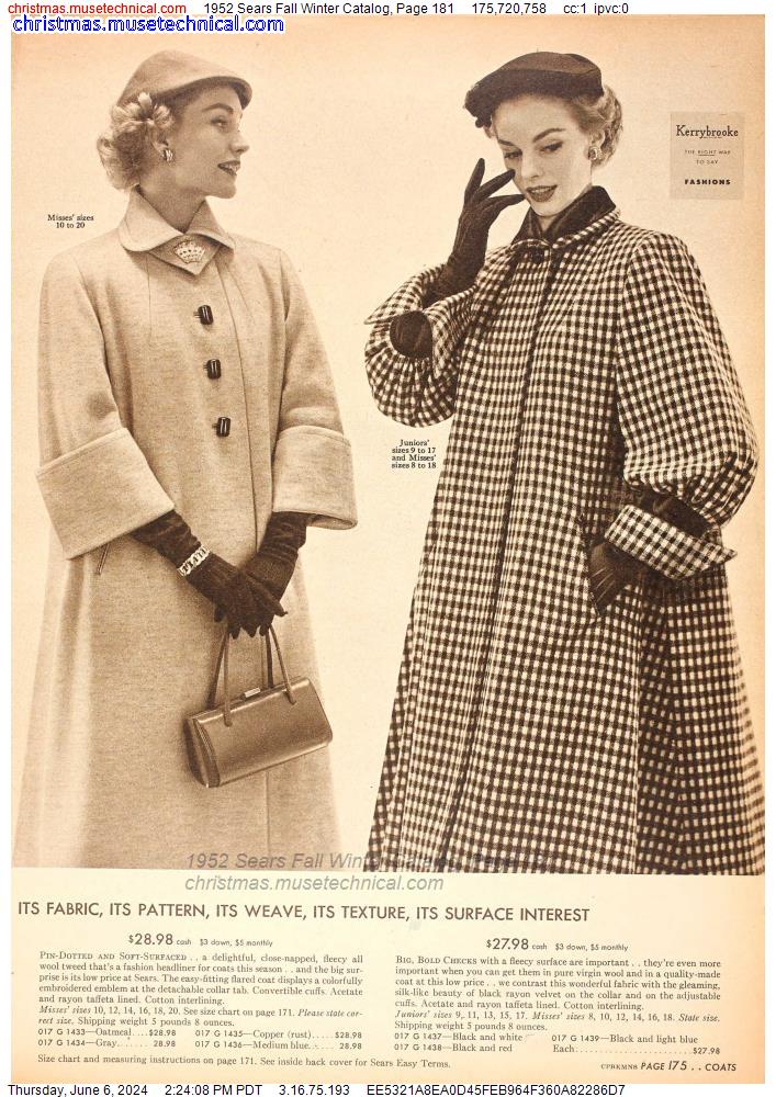 1952 Sears Fall Winter Catalog, Page 181