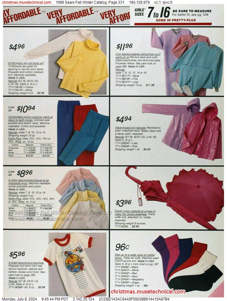 1986 Sears Fall Winter Catalog, Page 331