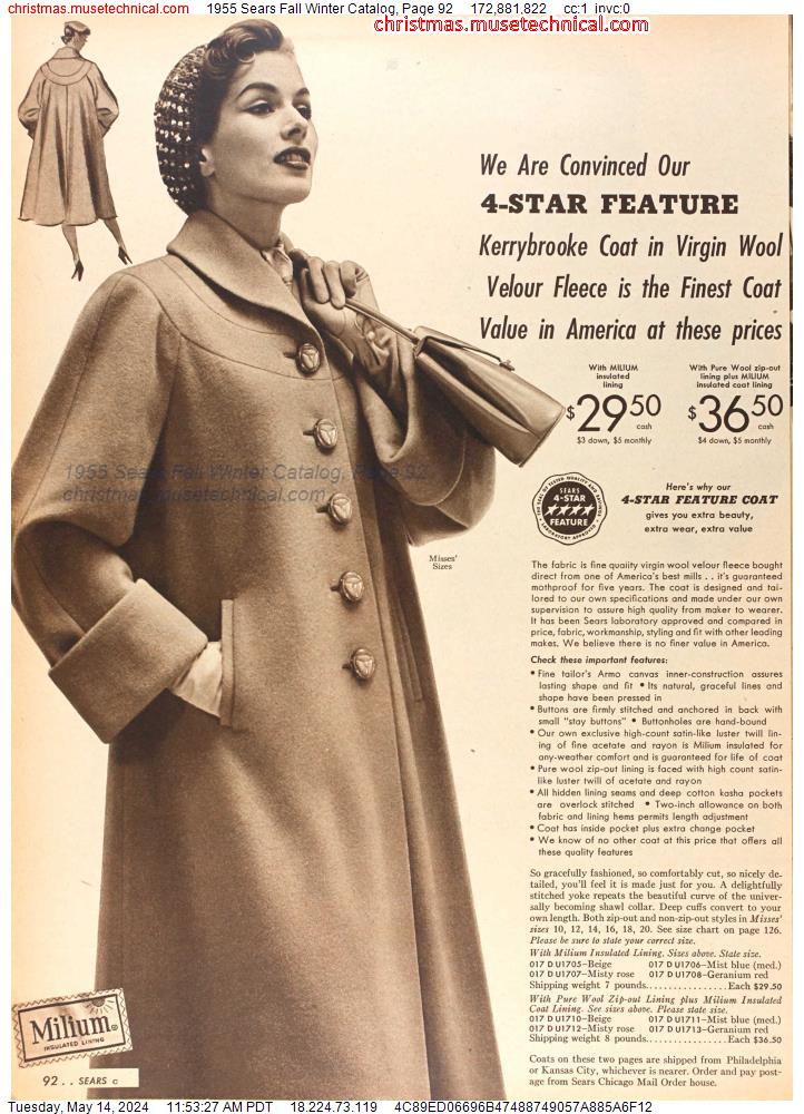 1955 Sears Fall Winter Catalog, Page 92