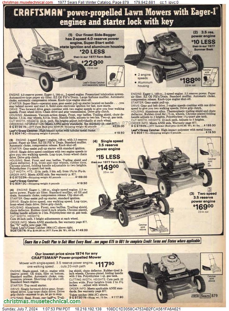 1977 Sears Fall Winter Catalog, Page 879