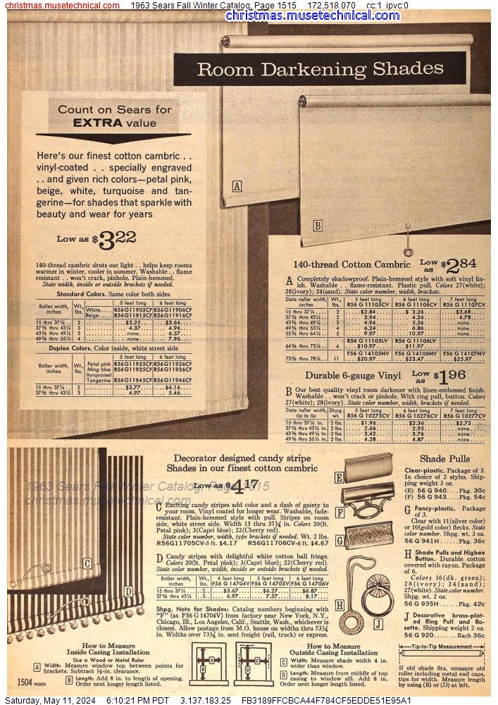 1963 Sears Fall Winter Catalog, Page 1515