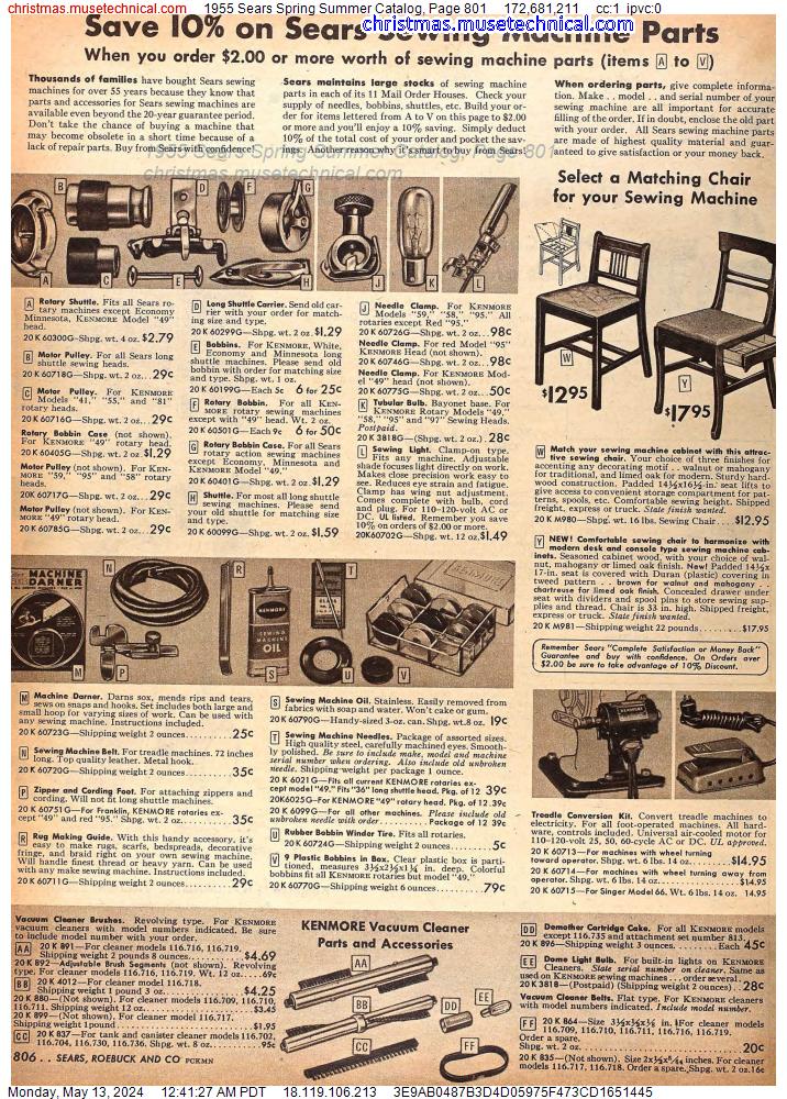 1955 Sears Spring Summer Catalog, Page 801