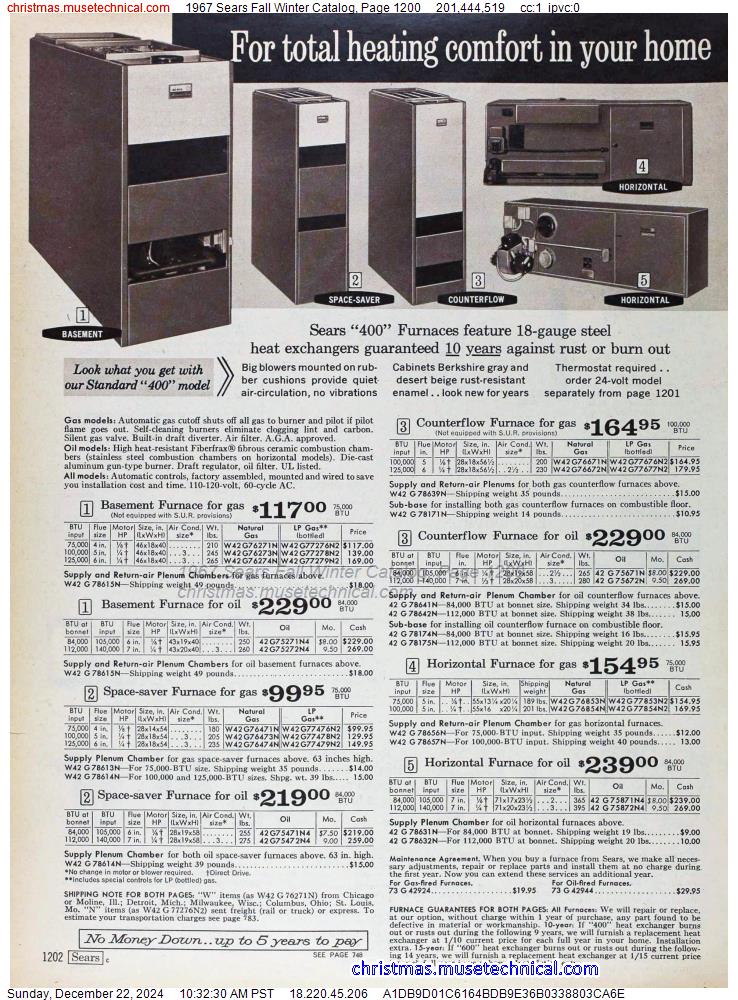 1967 Sears Fall Winter Catalog, Page 1200