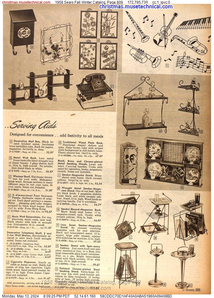 1958 Sears Fall Winter Catalog, Page 809