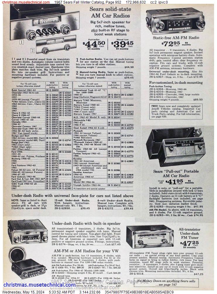 1967 Sears Fall Winter Catalog, Page 952