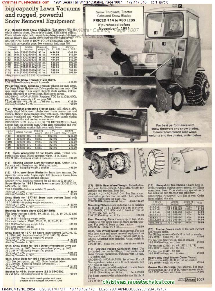 1981 Sears Fall Winter Catalog, Page 1007