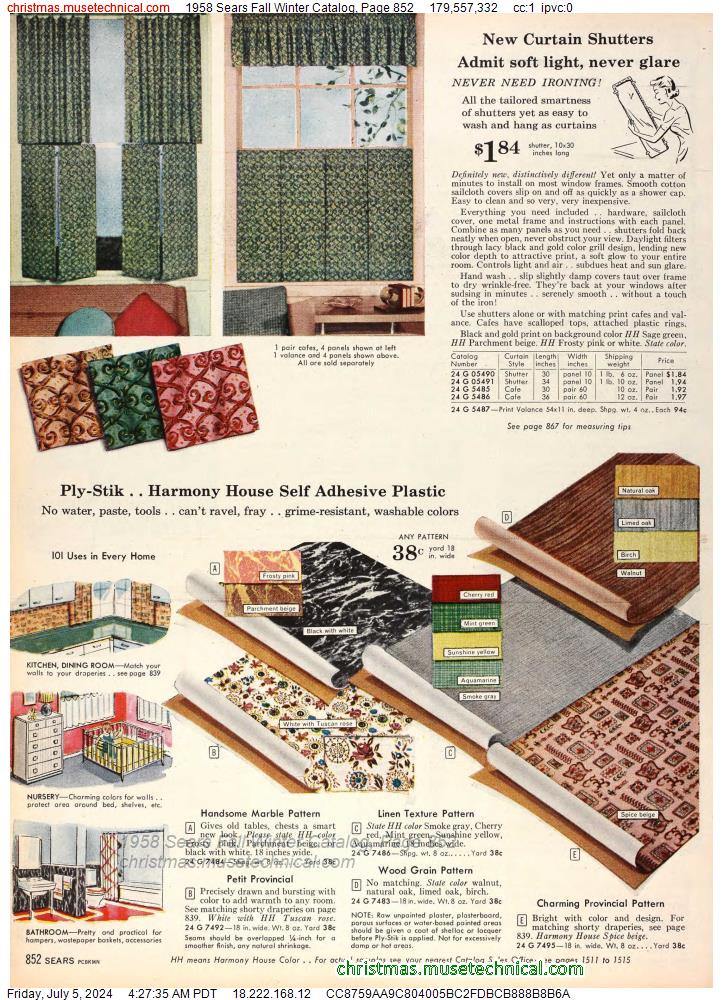 1958 Sears Fall Winter Catalog, Page 852