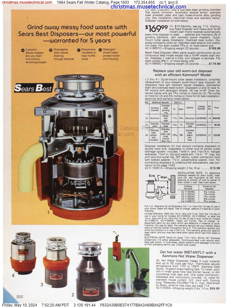 1984 Sears Fall Winter Catalog, Page 1003