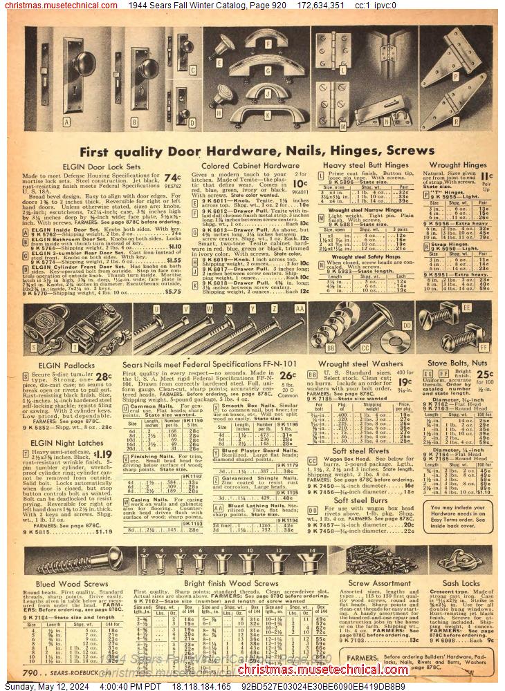 1944 Sears Fall Winter Catalog, Page 920