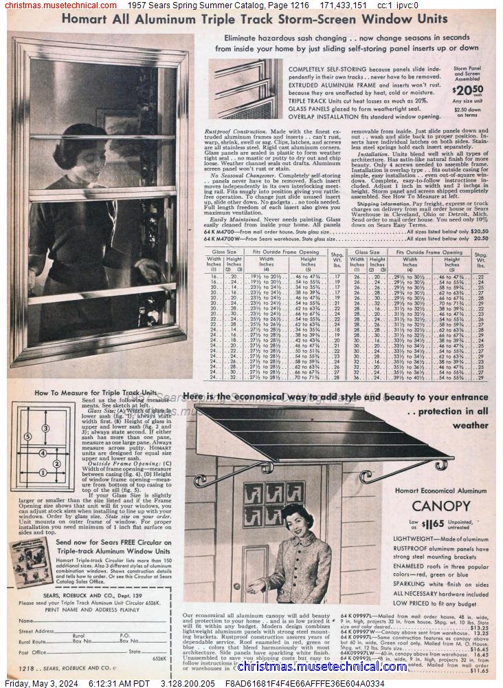 1957 Sears Spring Summer Catalog, Page 1216