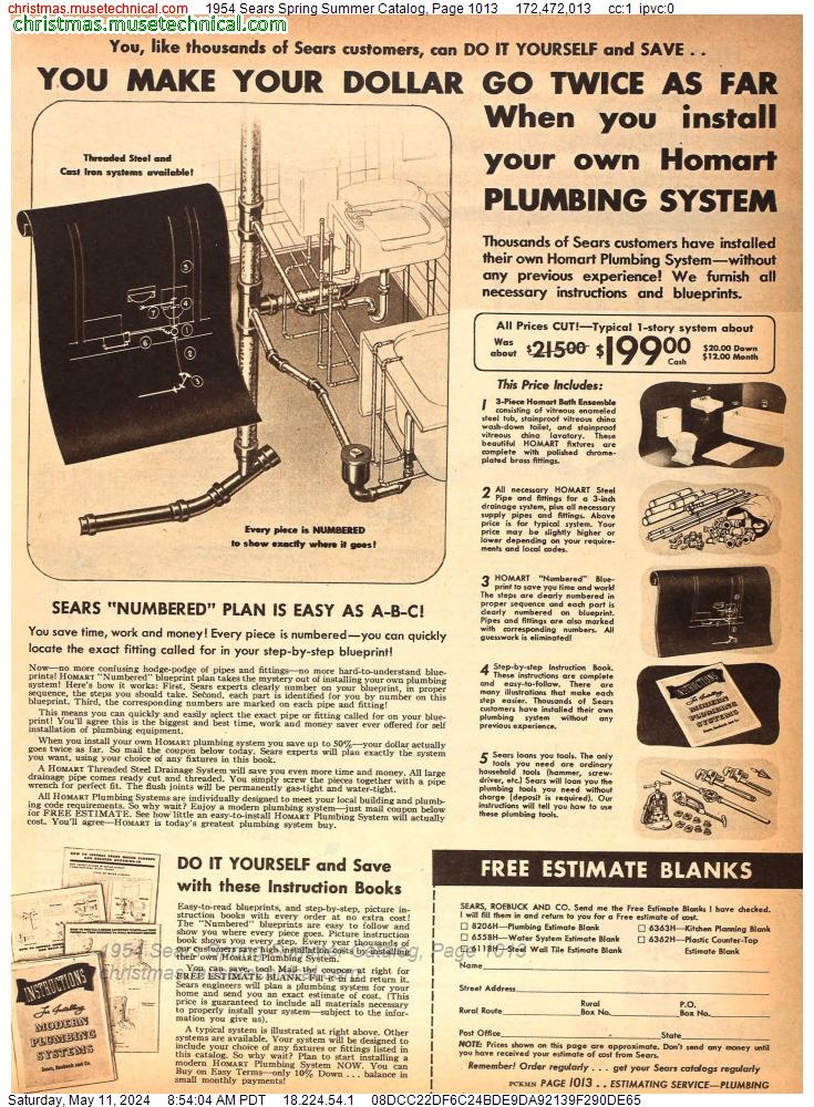 1954 Sears Spring Summer Catalog, Page 1013