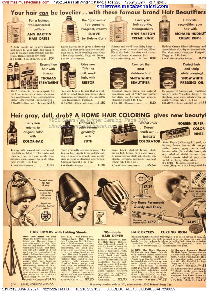 1952 Sears Fall Winter Catalog, Page 320