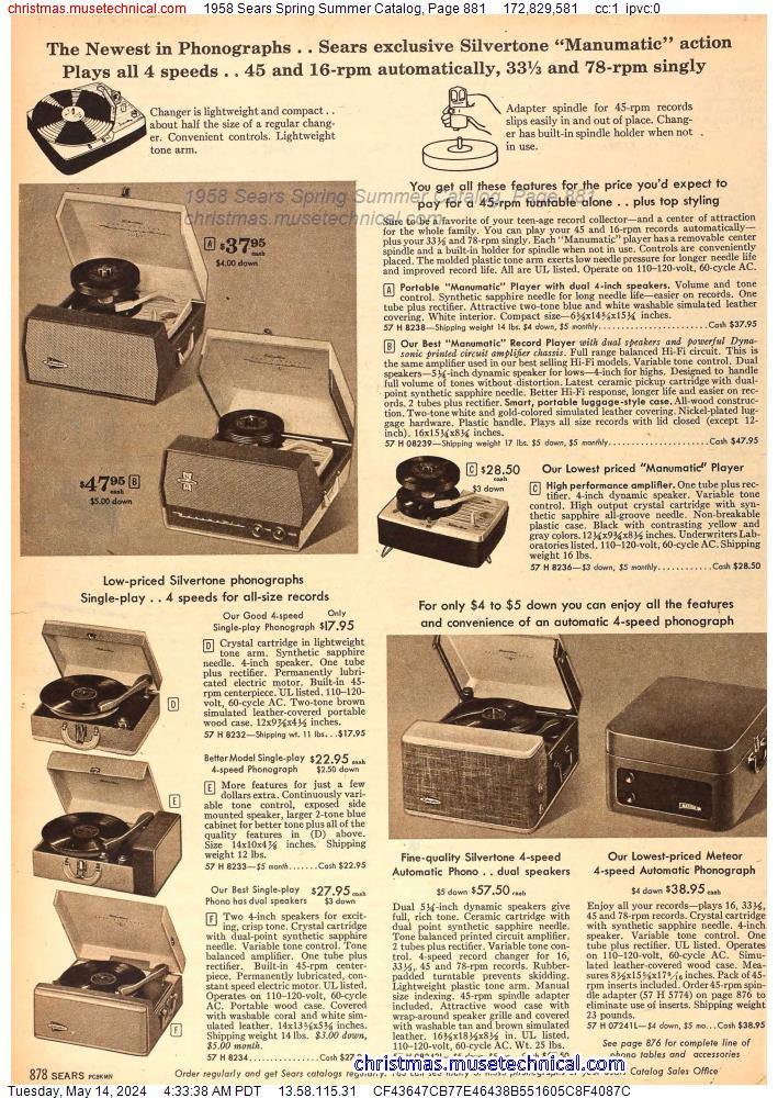 1958 Sears Spring Summer Catalog, Page 881