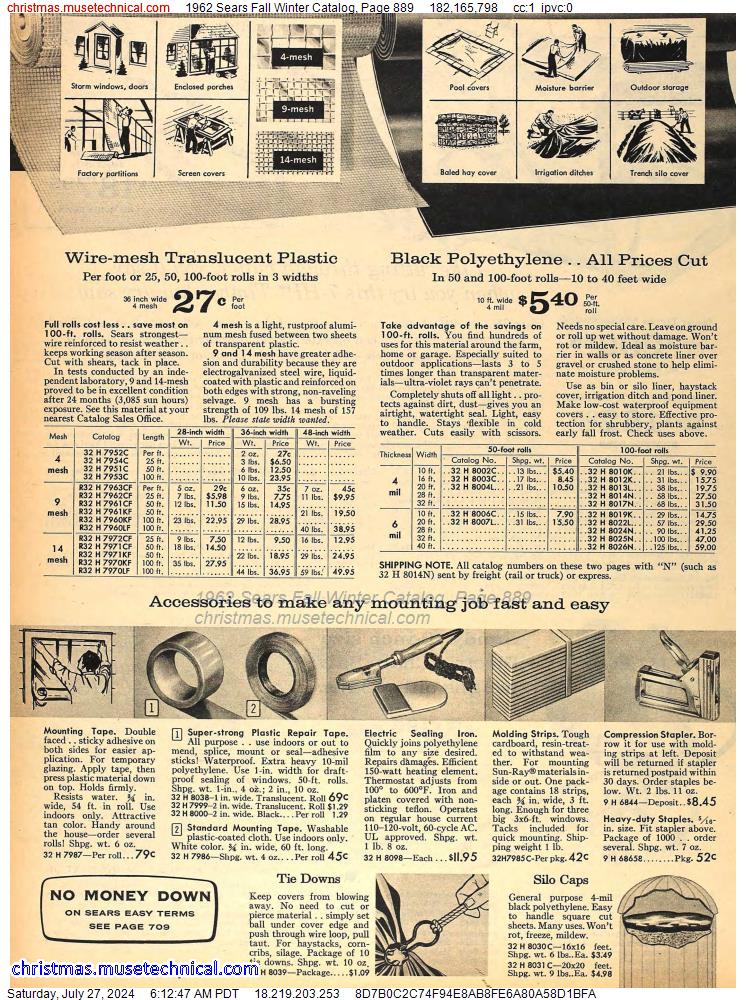 1962 Sears Fall Winter Catalog, Page 889