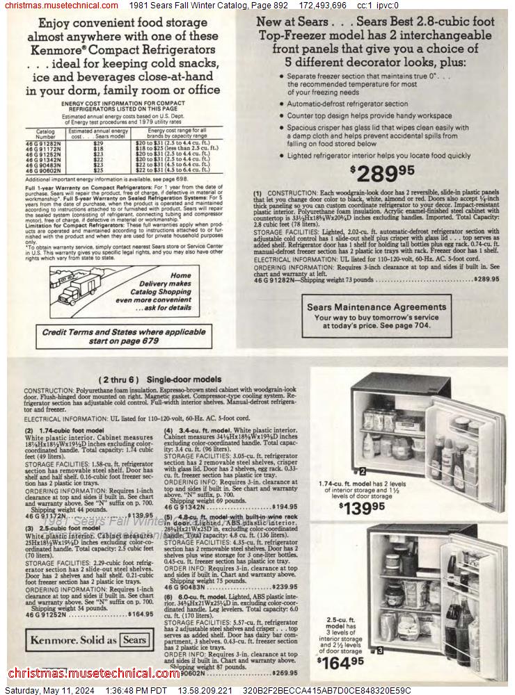 1981 Sears Fall Winter Catalog, Page 892