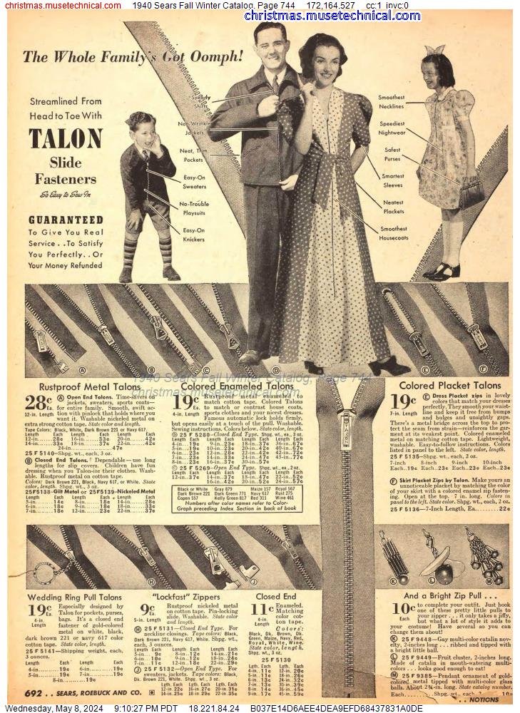 1940 Sears Fall Winter Catalog, Page 744