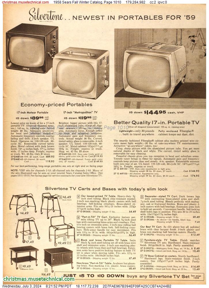 1958 Sears Fall Winter Catalog, Page 1010