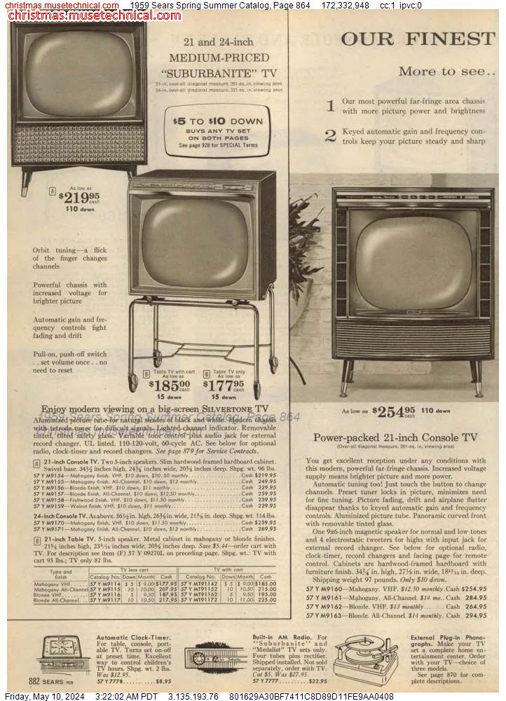 1959 Sears Spring Summer Catalog, Page 864