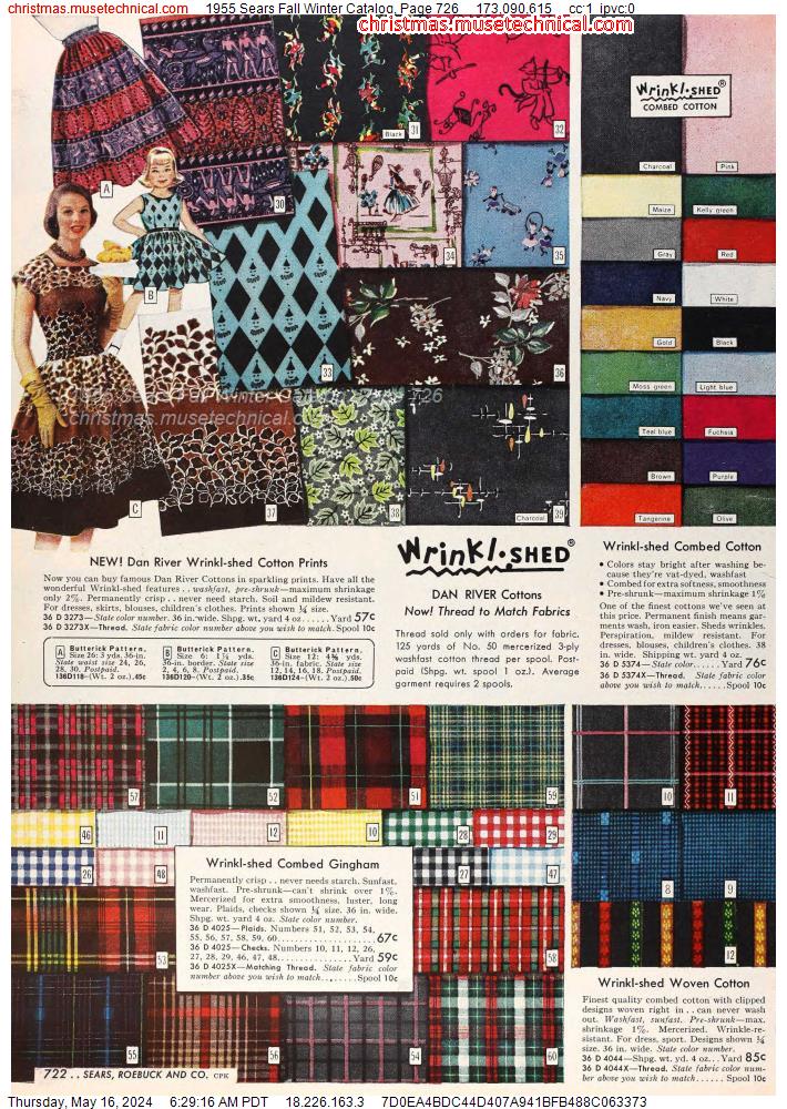 1955 Sears Fall Winter Catalog, Page 726