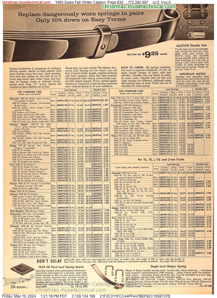 1960 Sears Fall Winter Catalog, Page 930