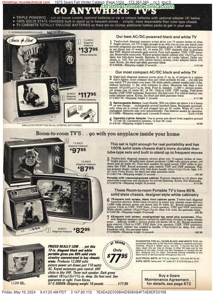 1975 Sears Fall Winter Catalog, Page 1124