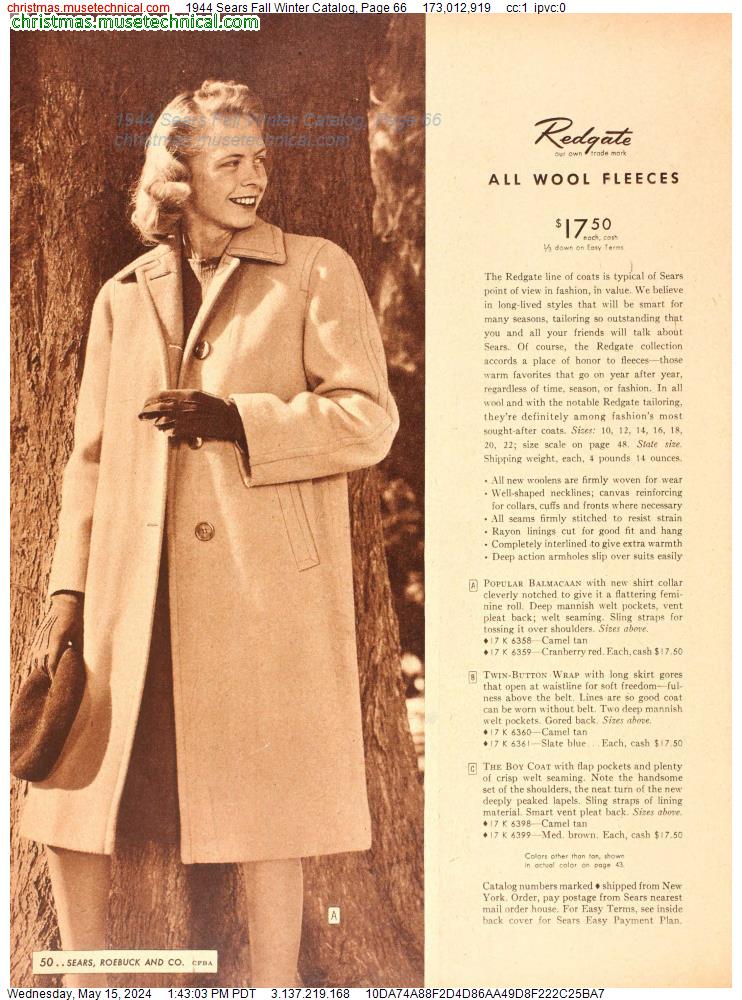 1944 Sears Fall Winter Catalog, Page 66