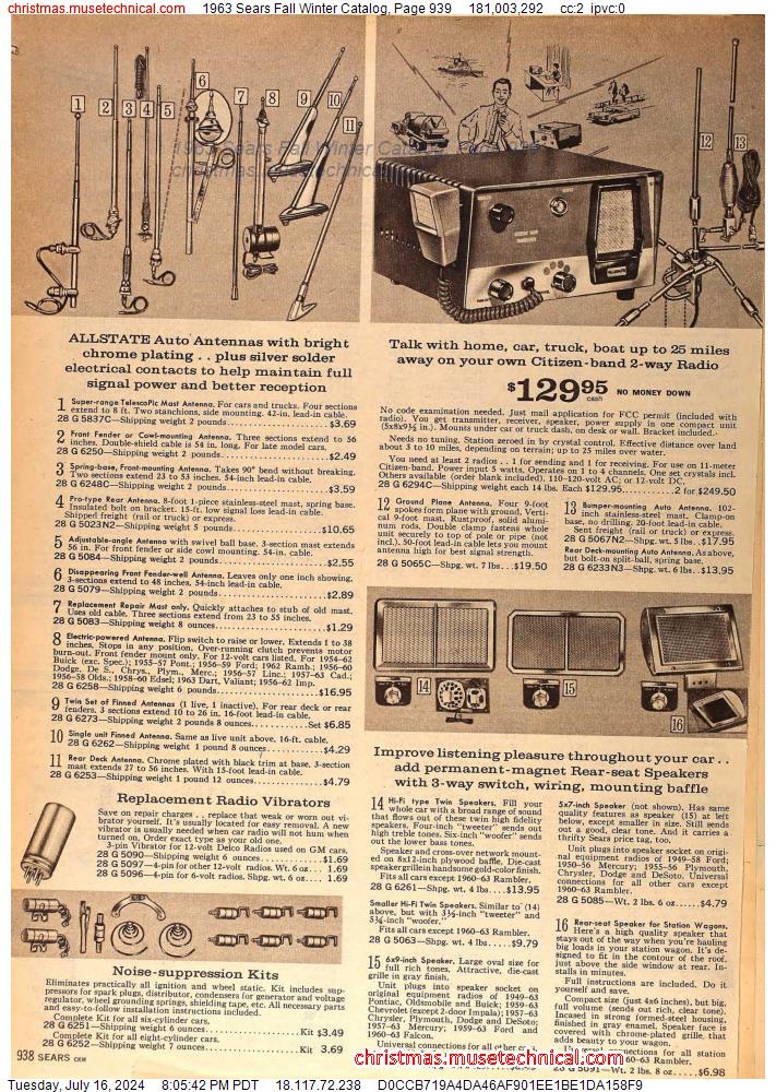 1963 Sears Fall Winter Catalog, Page 939