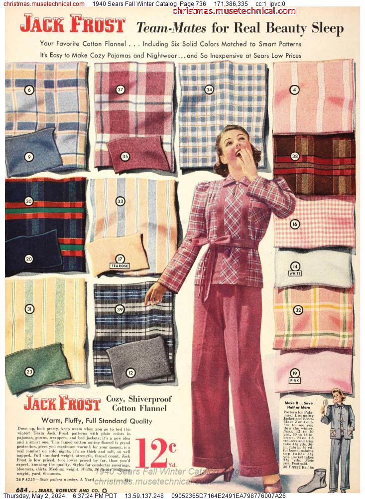 1940 Sears Fall Winter Catalog, Page 736