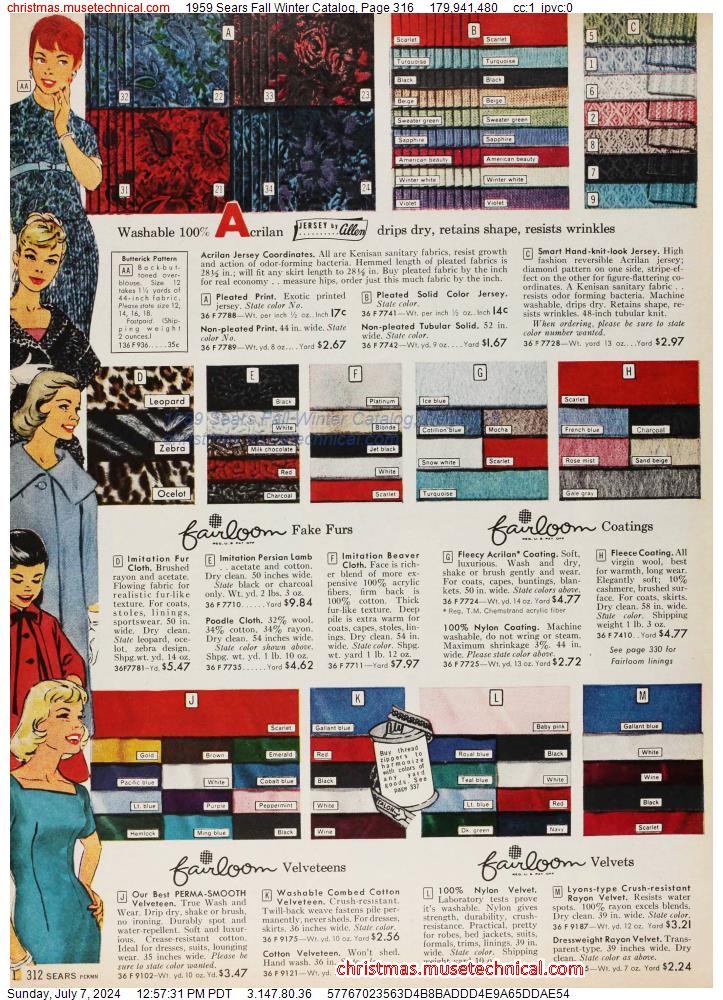 1959 Sears Fall Winter Catalog, Page 316