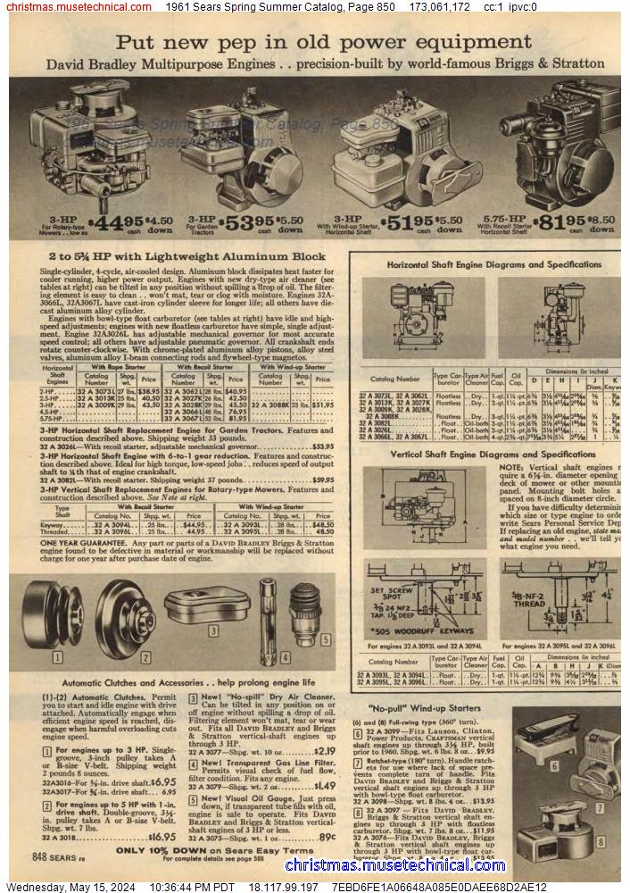 1961 Sears Spring Summer Catalog, Page 850