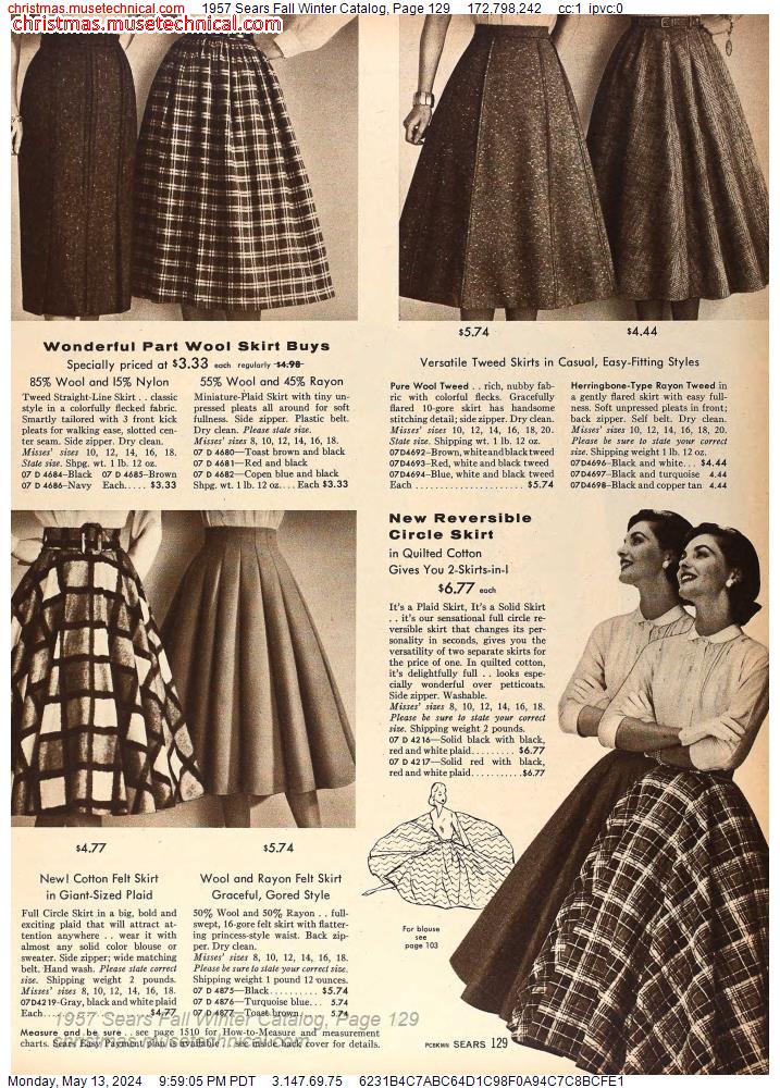 1957 Sears Fall Winter Catalog, Page 129