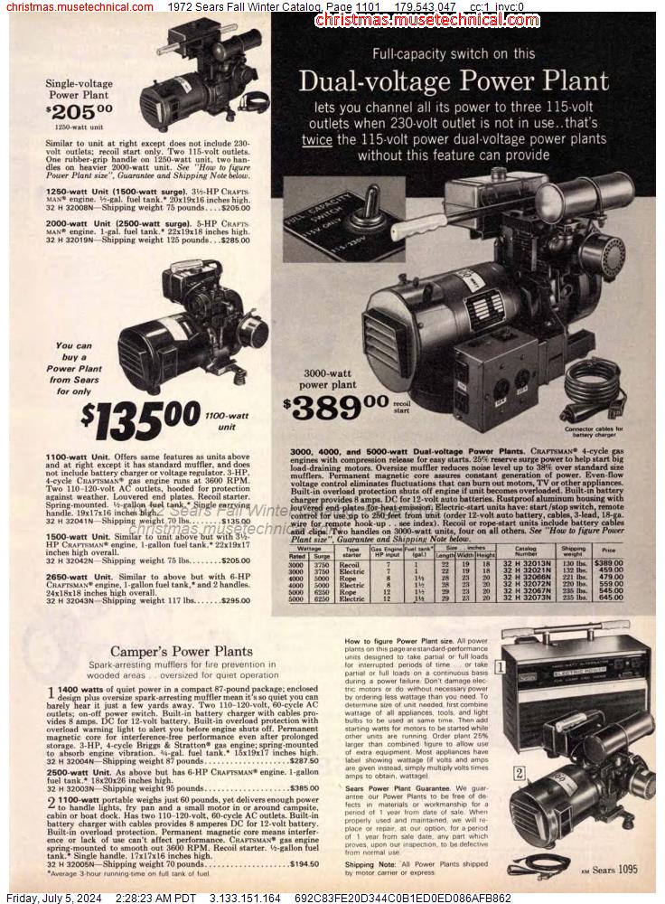 1972 Sears Fall Winter Catalog, Page 1101