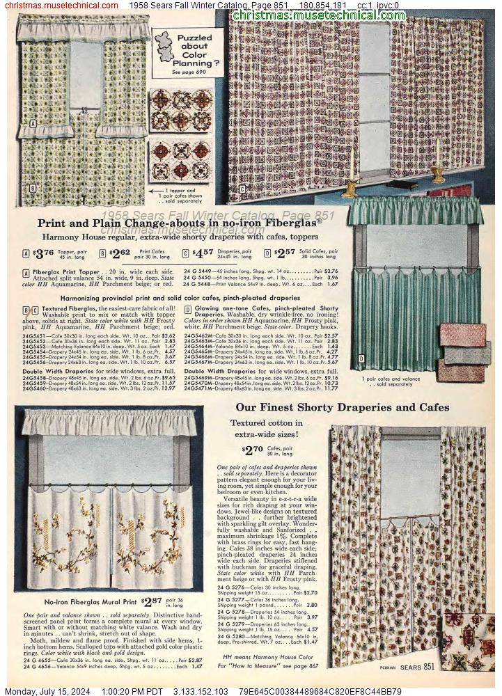 1958 Sears Fall Winter Catalog, Page 851