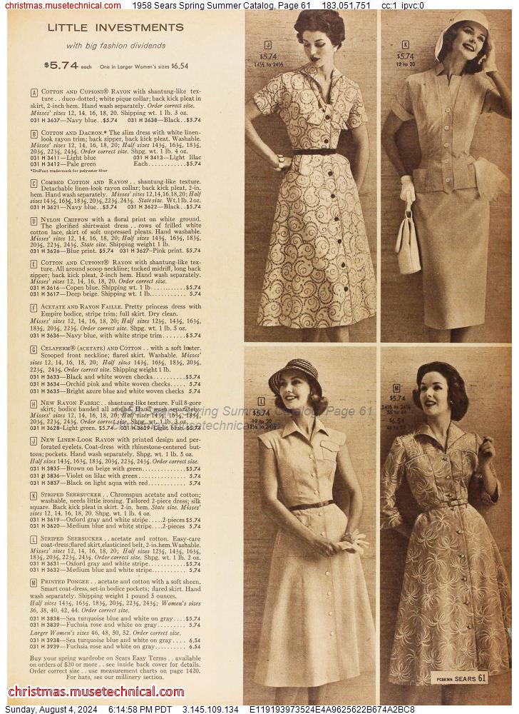 1958 Sears Spring Summer Catalog, Page 61